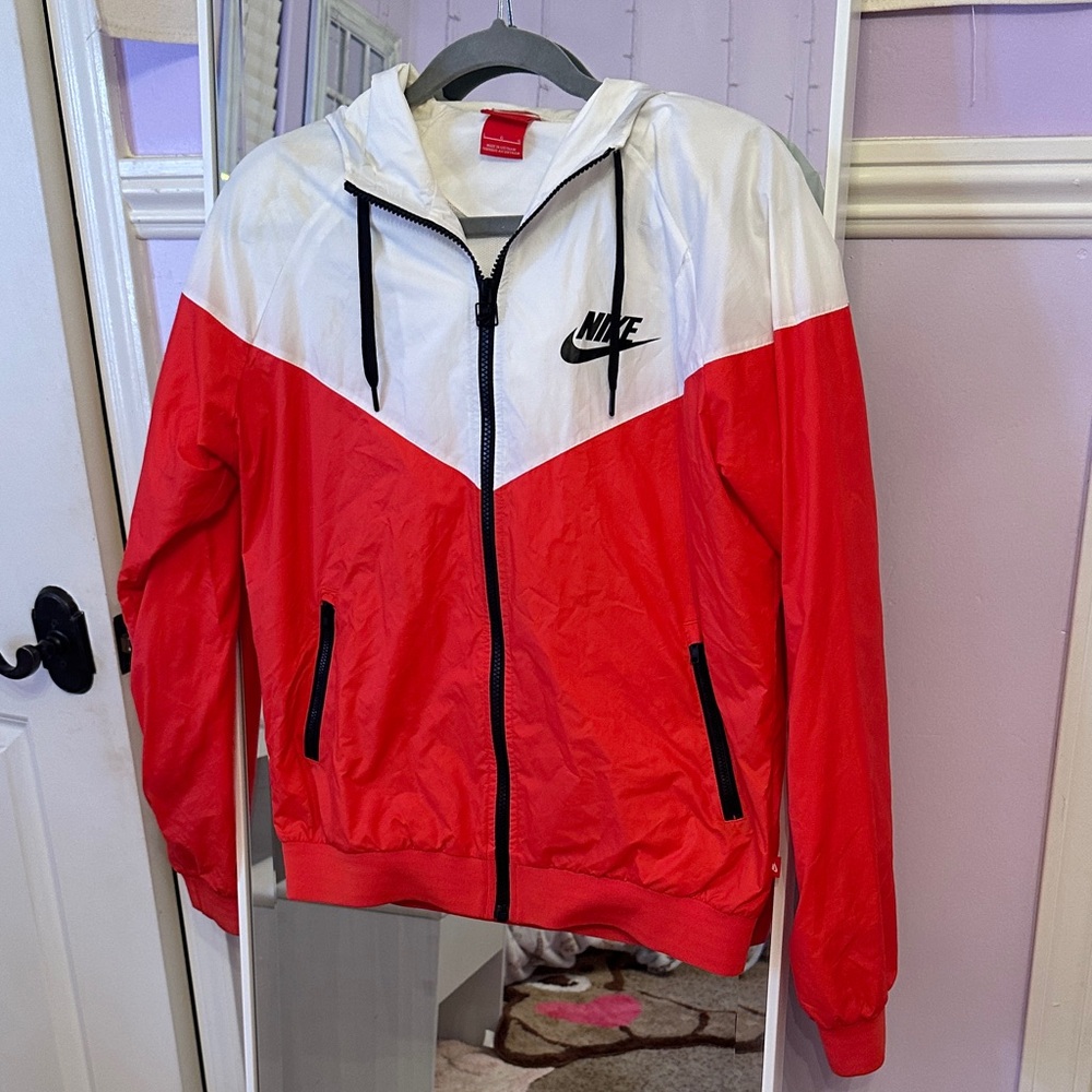 Nike Red and White Hooded Jacket